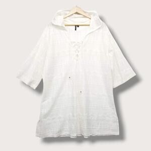 Portocruz Hooded Swim Cover Up Womens 1X Plus‎ White Hoodie Cover-up
